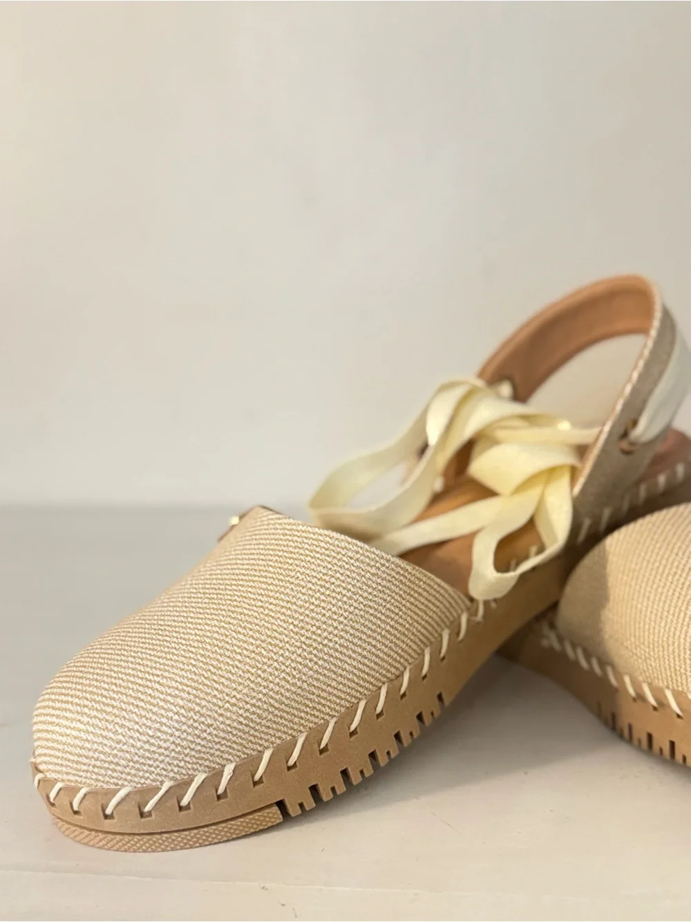 Women's Cream Espadrille Lace-Up Flats